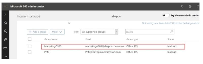 Restored Office 365 group