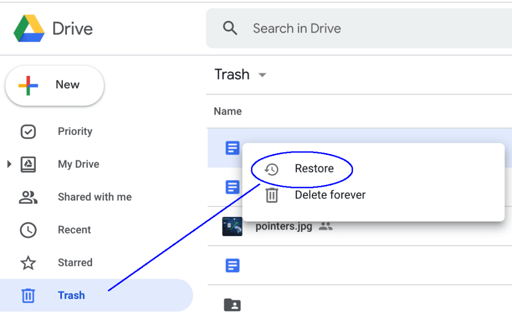 how to recover deleted files from trash google drive