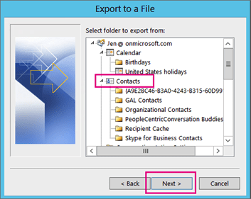 Export Outlook Contacts to a .CSV file