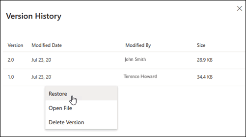 restore overwritten file on shared onedrive